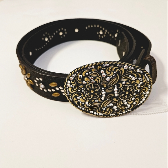 Nocona Western Belt Size L Cowgirl Leather Brown Embellished NWOT